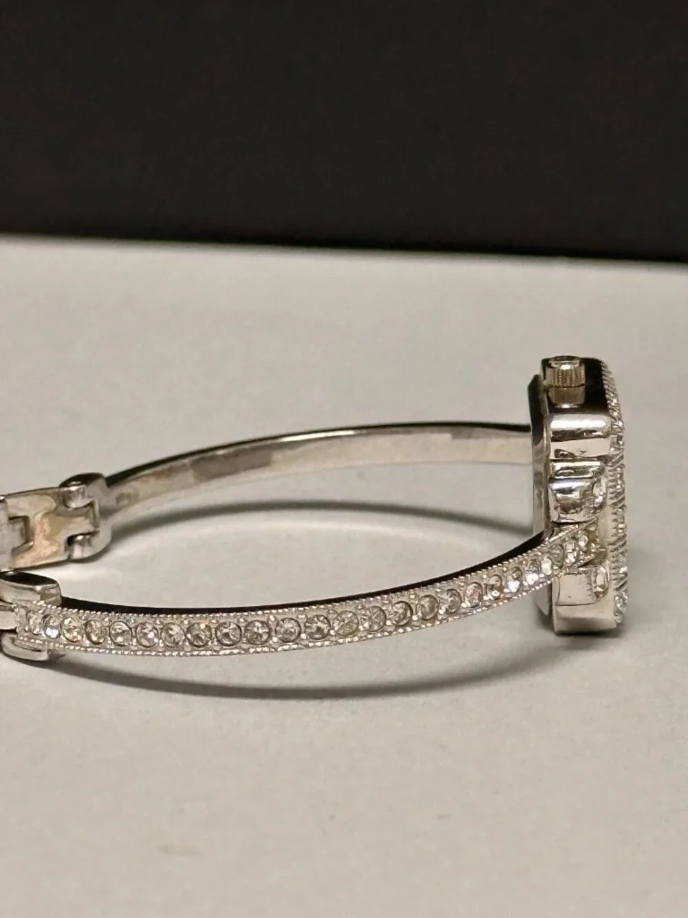 Cenere Rhinestone Watch Women Silver Tone Skinny Band Bangle New Battery 6.25